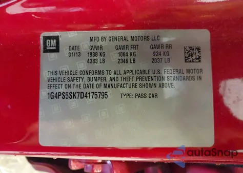 2013 Buick Verano Leather Group z USA, uszkodzony, nr VIN 1G4PS5SK7D4175795